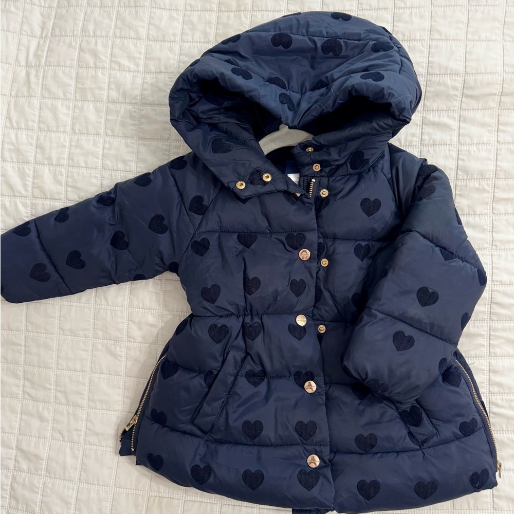 Jacadi Navy Heart Patterned Puffer Coat - Picture 5 of 14